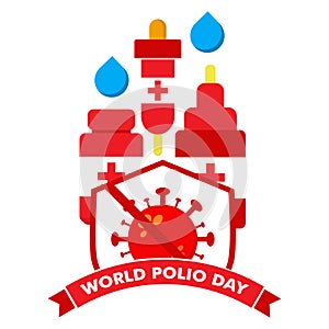 World polio day illustration. vaccine with virus and shield illustration