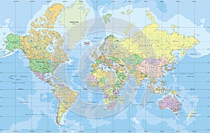 Political World map in Mercator projection. photo