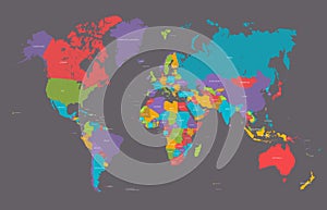 World political earth map in retro color palette, vector illustration.