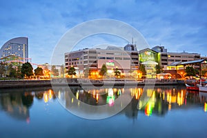 World Porters shopping centre in Yokohama at dawn, Japan. Yokohama