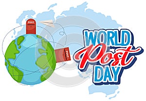 World Post Day word logo on world map