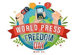 World Press Freedom Day on May 3 Illustration with Hands Holding News Microphones for Web Banner or Landing Page in Flat Cartoon