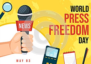World Press Freedom Day on May 3 Illustration with Hands Holding News Microphones for Web Banner or Landing Page in Flat Cartoon