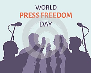 World press freedom day. Press conference of reporters. Interview, communication with journalists, mass media. Vector