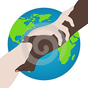 World Racial Equality. Unity, Alliance, Team, Partner Concept. Holding Hands Showing Unity. Relationship Icon. Vector illustration
