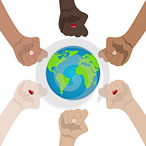 World Racial and Gender Equality. Unity, Alliance, Team, Partner Concept. Holding Hands Showing Unity. Relationship Icon. Vector