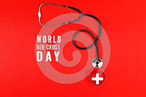 World red cross day concept Healthcare medical insurance with red heart and stethoscope