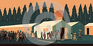 World Refugee Day. 20 June. International immigration concept background. People go to refugee camp