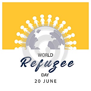 World Refugee Day Banner with people on globe sign