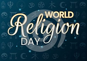 World Religion Day Vector Illustration on 17 January with Symbol Icons of Different Religions for Poster or Banner in Flat Cartoon