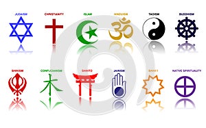 World religion symbols colored signs of major religious groups and religions. photo