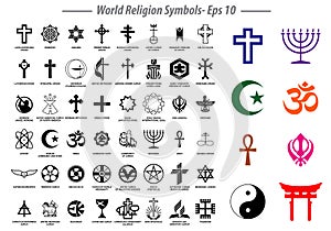 World religion symbols signs of major religious groups and other religions isolated.