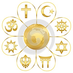 World Religions Planet Earth Golden Flower