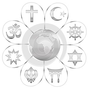 World Religions Planet Earth Silver Flower