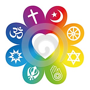 World Religions Symbols Rainbow Colored Flower Love Symbol