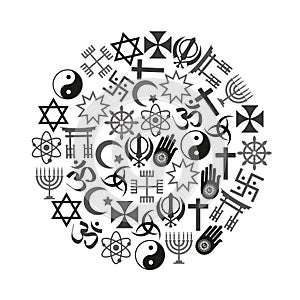 World religions symbols set of icons in circle eps10