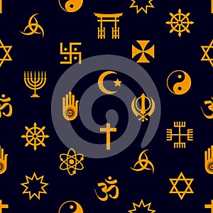 World religions symbols vector icons seamless pattern eps10