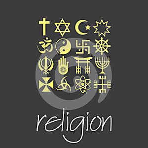 World religions symbols vector set of green icons eps10