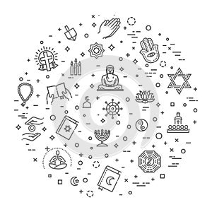 World religions symbols vector set of icons in circle