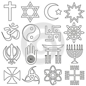 World religions symbols vector set of outline icons