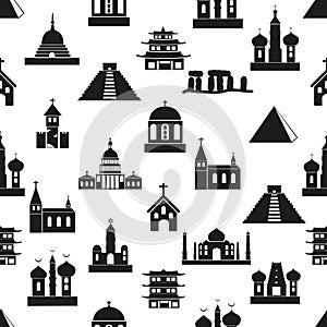 World religions types of temples icons seamless pattern eps10