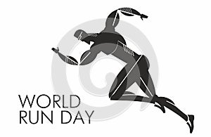 World Run Day. Stylish strong sportsman runs. Stylized silhouette