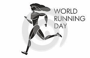World Running Day. Beautiful woman athlete runs. Stylized silhouette