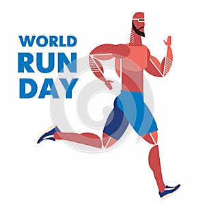 World running day. Strong strong male athlete runs. Stylized drawing