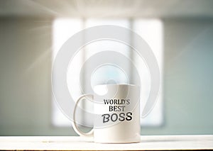 World`s best boss text on coffee mug in coffee