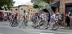 Tour Down Under cyclists riding through Hahndorf.