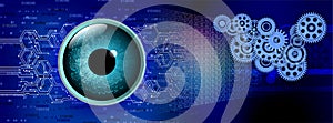 World`s eye vision business Technology background, hexagons and circuit board, Hi-tech digital technology and engineering.