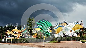 World`s largest and longest dragon statue & tunnel in the world at Yong Peng, Johor, Malaysia, Dark sky background