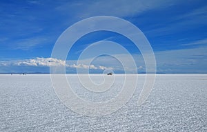 The World`s Largest Salt Flats with a Parking Van, Salar de Uyuni, Bolivia, South America