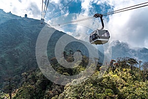 The world`s longest electric cable car go to Fansipan mountain peak the highest mountain in Indochina, Backdrop Beautiful view