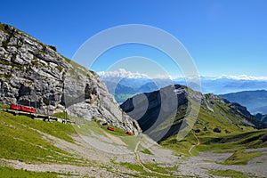 The world`s steepest cogwheel railway leading to a peak of Mount