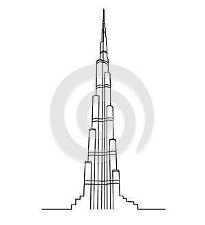 World`s tallest building Burj khalifa outlined drawing vetor