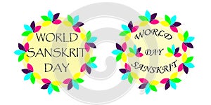 World sanskrit day - lettering. Lotus circle shaped set