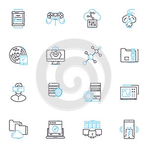 World science linear icons set. Technology, Chemistry, Astronomy, Geology, Biology, Physics, Genetics line vector and