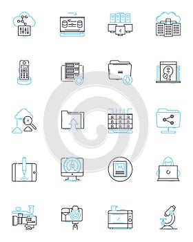 World science linear icons set. Technology, Chemistry, Astronomy, Geology, Biology, Physics, Genetics line vector and