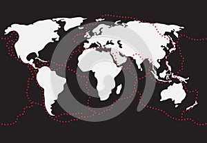 World Seismographic Map with Earthquake. Main Tectonic Plates vector illustration