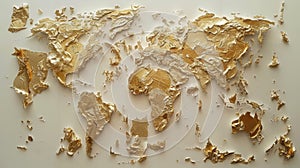 the world shaped from golden glitter on black background.