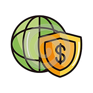 World shield protection shopping or payment mobile banking line and fill icon