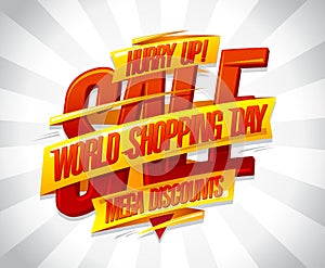 World shopping day sale, discounts poster
