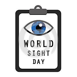 World sight day blue eye on a clipboard with vision test