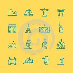 World sights icon set, outline style