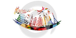 World skyline, famous world landmarks vector illustration design. Travel and tourism background. Colorful turistic landmarks. Ar