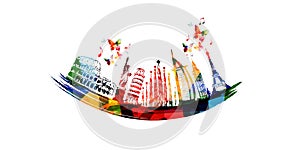 World skyline, famous world landmarks vector illustration design. Travel and tourism background. Colorful turistic landmarks. Arou