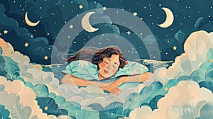 World Sleep Day. girl sleeping in the clouds
