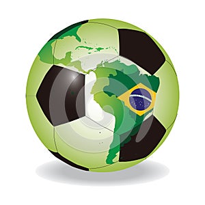 World soccer ball with Brazilian flag