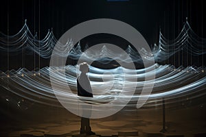 World of sound waves, capturing the invisible vibrations created by a live music performance. Generative AI